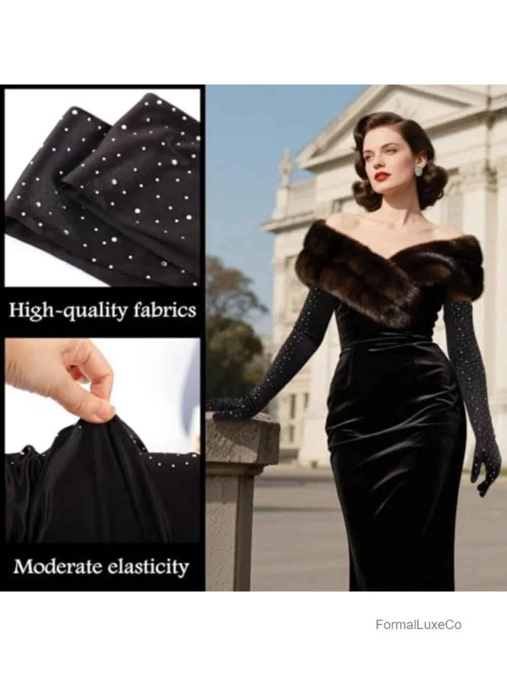 Sparkly Rhinestone Opera Gloves Elbow Length 21